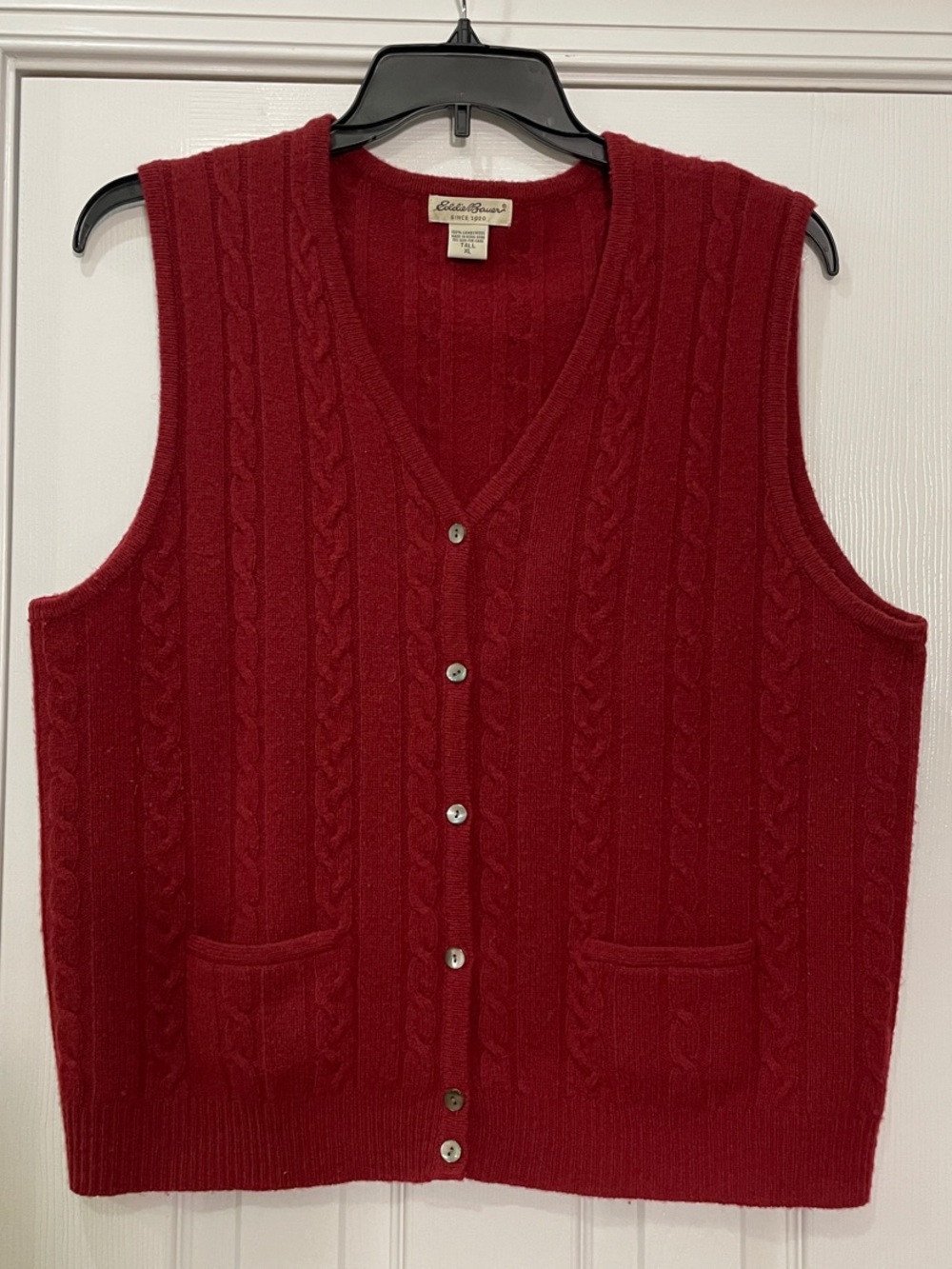 Vintage Eddie Bauer Dark Red Cable-Knit V-Neck Button Vest